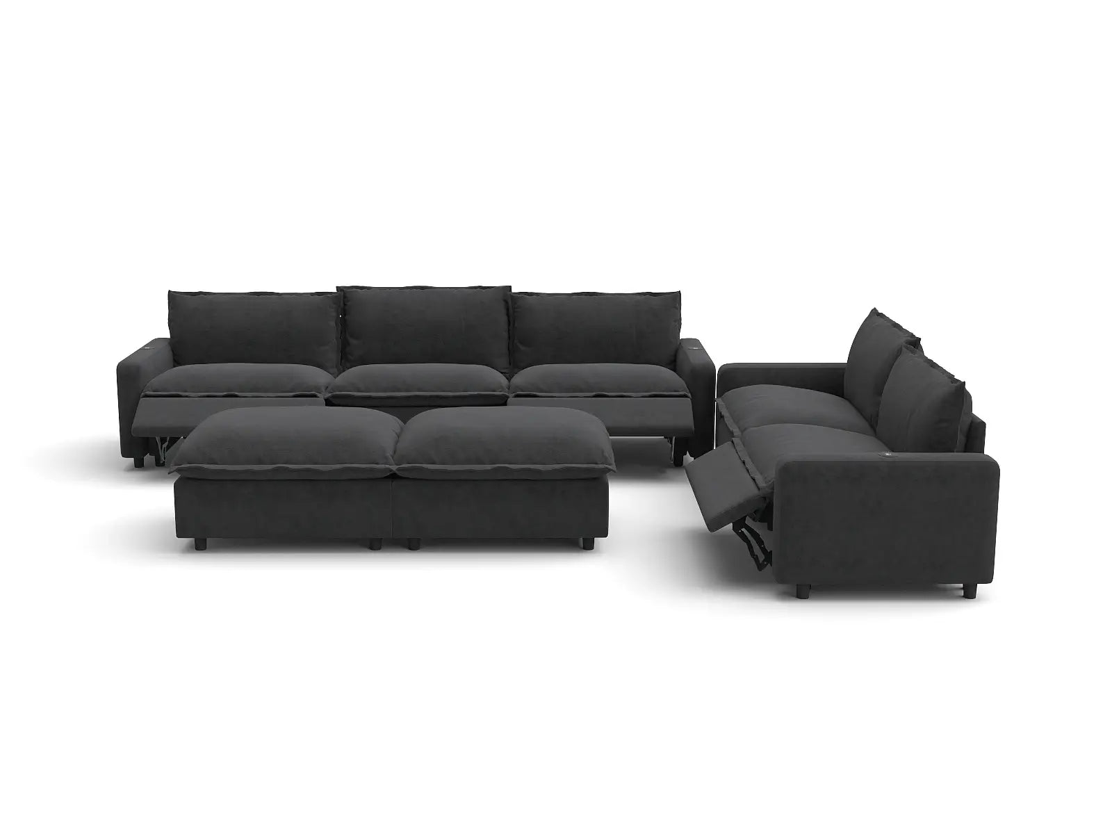 Modular Cero Living Room Sofa Set Recliner | 7-Piece Grey Linen Large Space Sofa Sets 5-Seater with 2-Ottomans