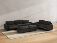 Modular Cero Reclining Sectionals | 7-Piece Grey Linen Large Space Sofa Sets 5-Seater with 2-Ottomans