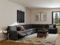 Modular Cero Reclining Sectionals | 7-Piece Grey Linen Large Space V-Shaped Sectionals 7-Seater