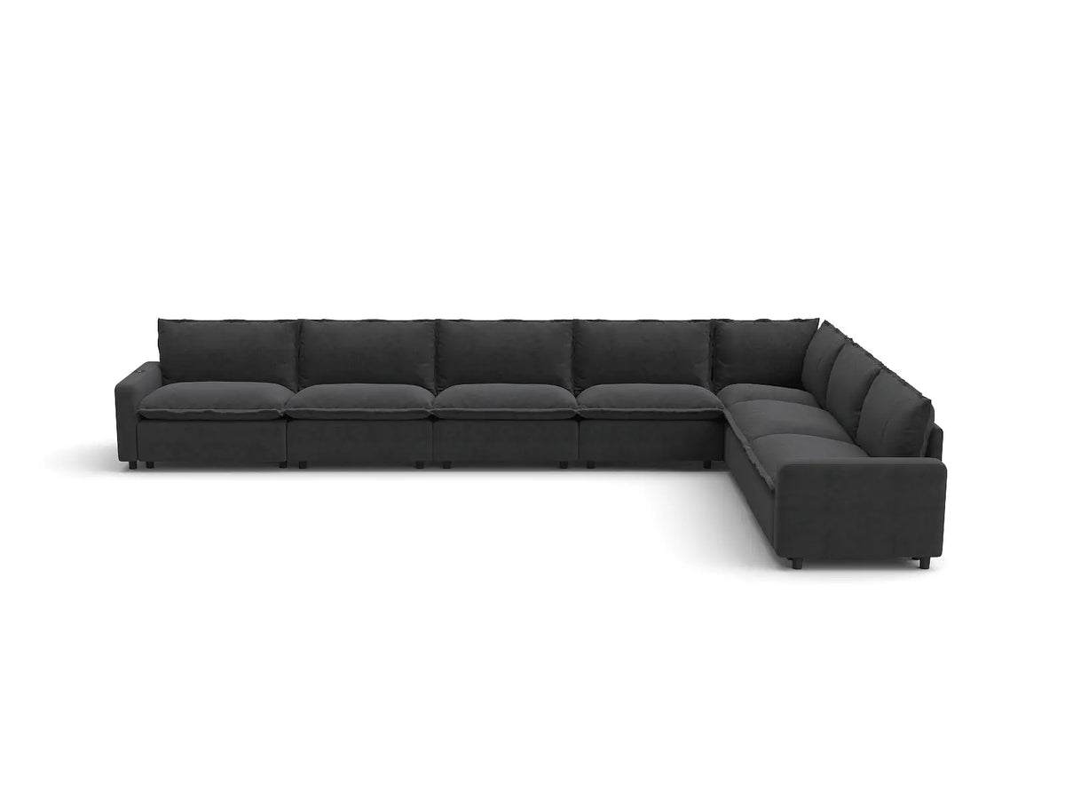 Modular Cero Reclining Sectionals | 7-Piece Grey Linen Large Space V-Shaped Sectionals 7-Seater