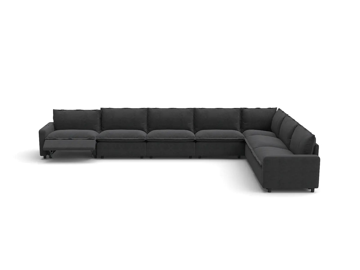 Modular Cero Reclining Sectionals | 7-Piece Grey Linen Large Space V-Shaped Sectionals 7-Seater