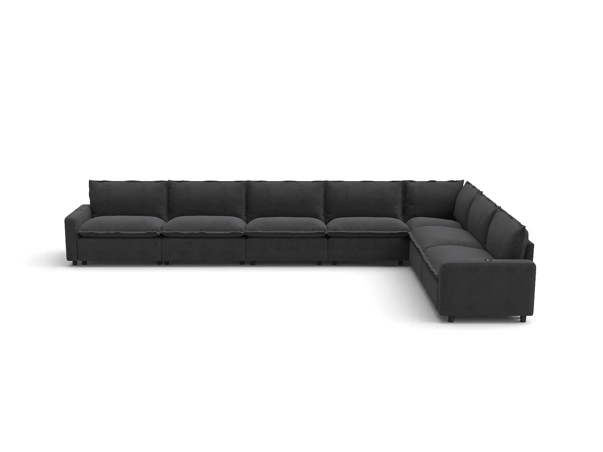 Modular Cero Reclining Sectionals | 7-Piece Grey Linen Large Space V-Shaped Sectionals 7-Seater