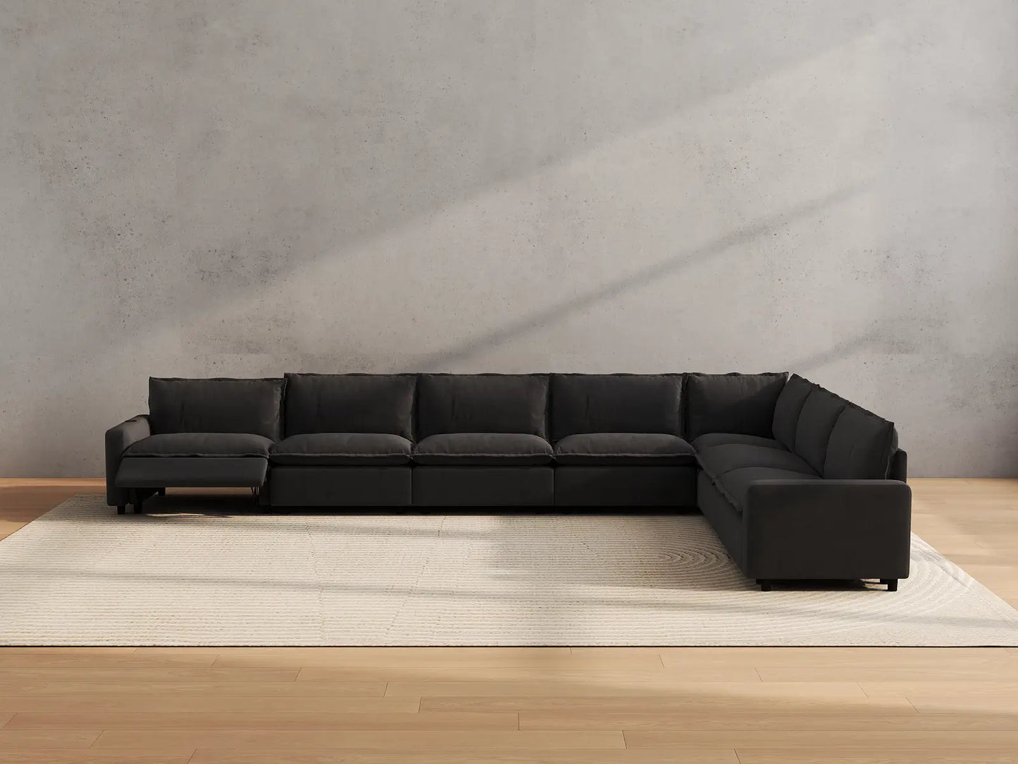 Modular Cero Reclining Sectionals | 7-Piece Grey Linen Large Space V-Shaped Sectionals 7-Seater
