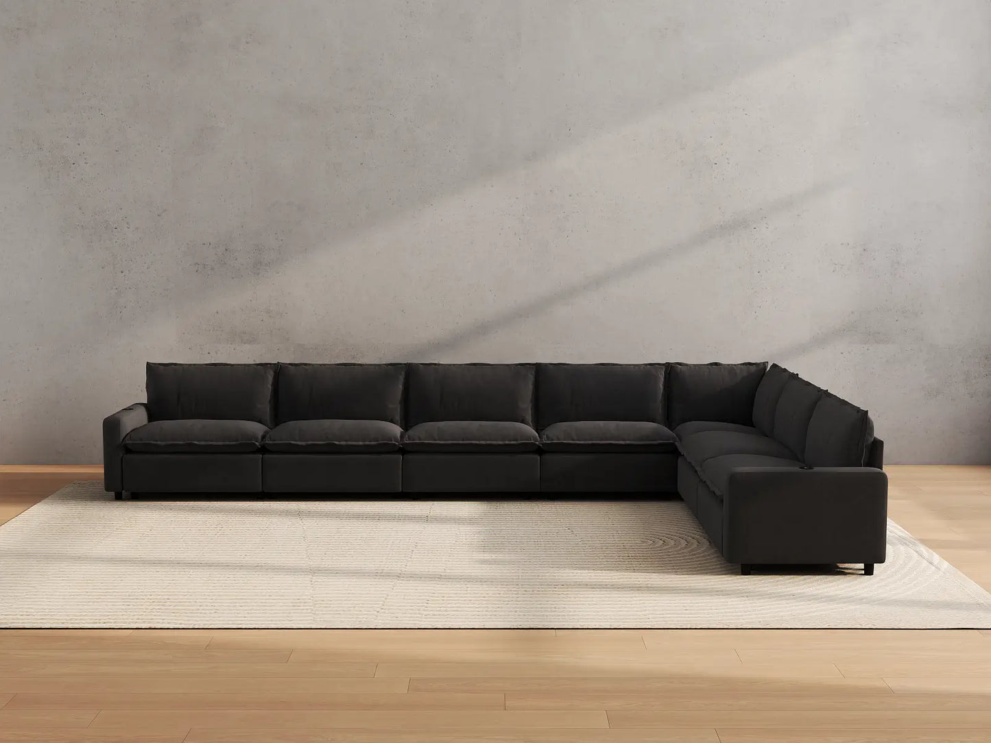 Modular Cero Reclining Sectionals | 7-Piece Grey Linen Large Space V-Shaped Sectionals 7-Seater