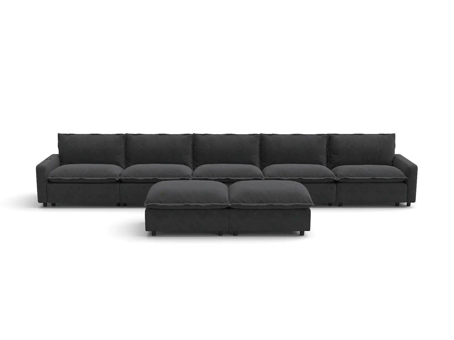 Modular Cero Sofa and Recliner Set | 7-Piece Grey Linen Open Plan Sofa Sets 5-Seater with 2-Ottomans