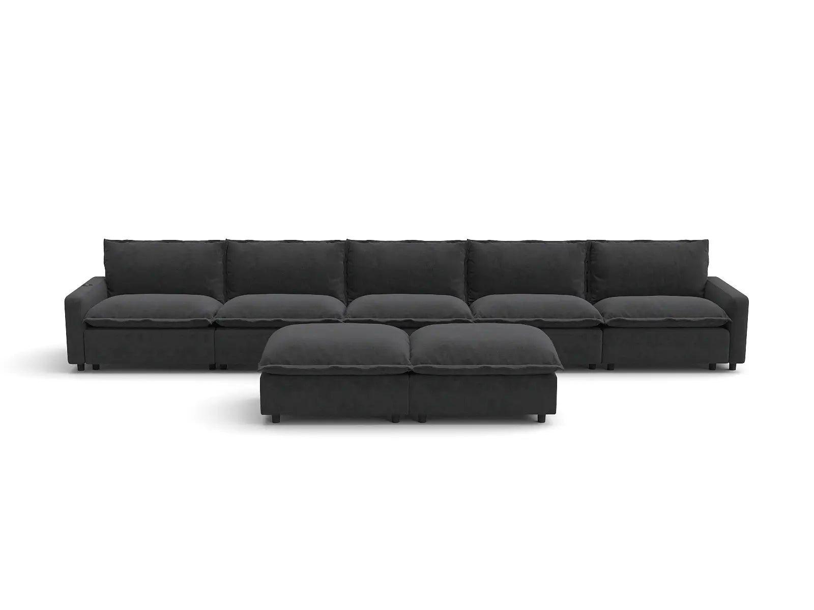 Modular Cero Sofa and Recliner Set | 7-Piece Grey Linen Open Plan Sofa Sets 5-Seater with 2-Ottomans