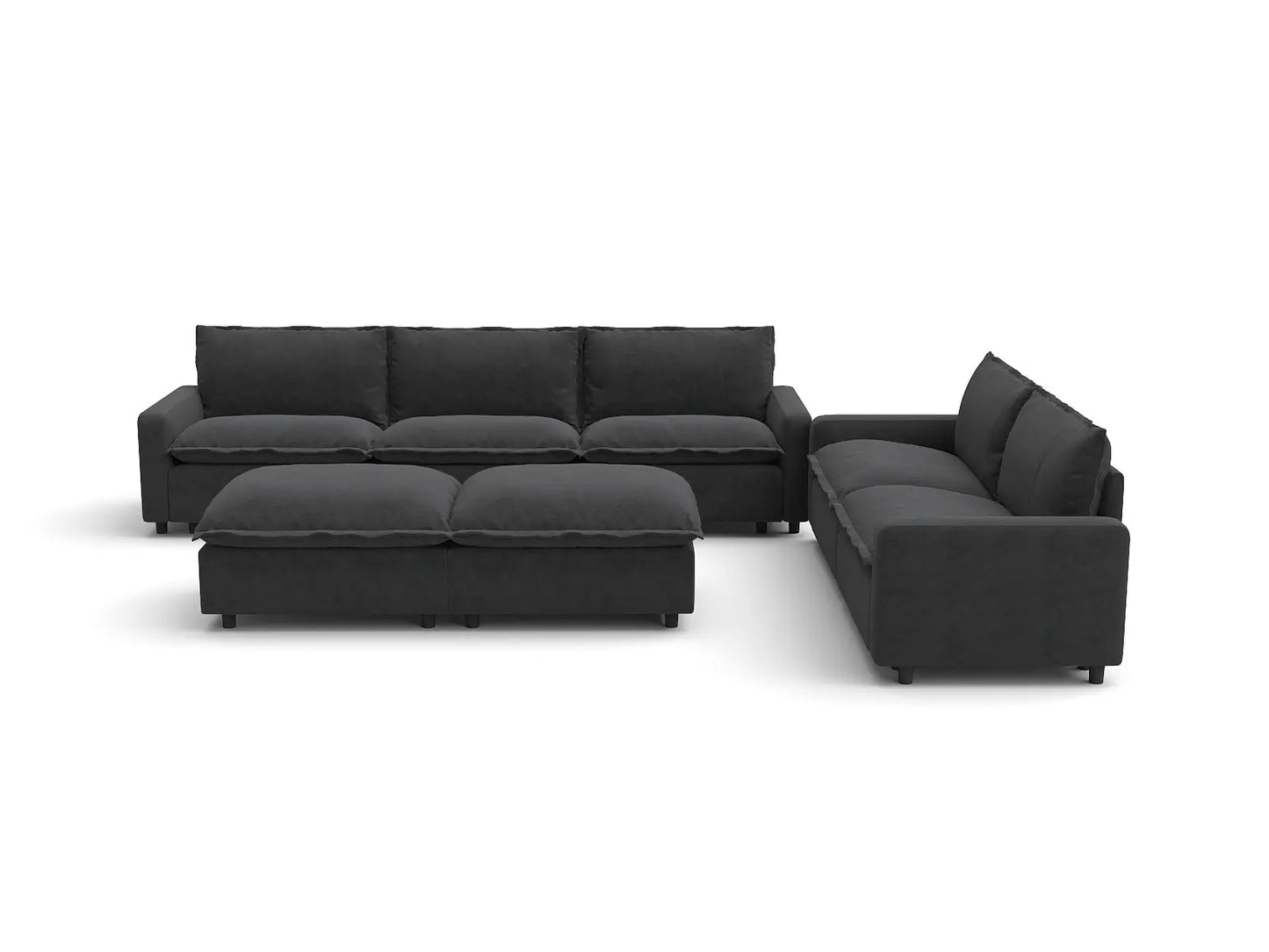 Modular Cero Oversized Modular Sectional Sofa | 7-Piece Grey Linen Open Plan Sofa Sets 5-Seater with 2-Ottomans