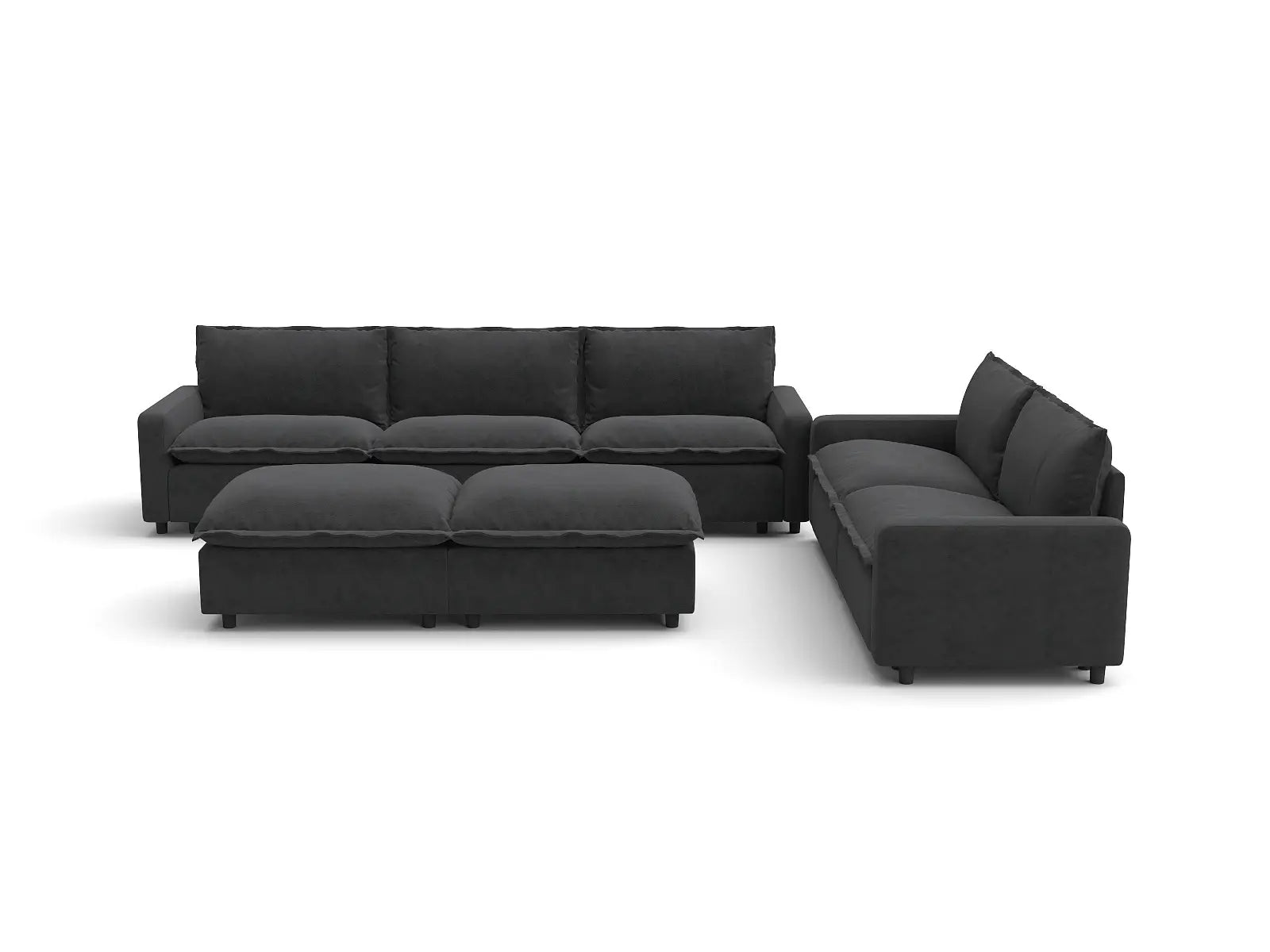 Modular Cero Oversized Modular Sectional Sofa | 7-Piece Grey Linen Open Plan Sofa Sets 5-Seater with 2-Ottomans