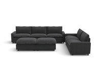 Modular Cero Oversized Modular Sectional Sofa | 7-Piece Grey Linen Open Plan Sofa Sets 5-Seater with 2-Ottomans