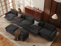 Modular Cero Sofa and Recliner Set | 7-Piece Grey Linen Open Plan Sofa Sets 5-Seater with 2-Ottomans