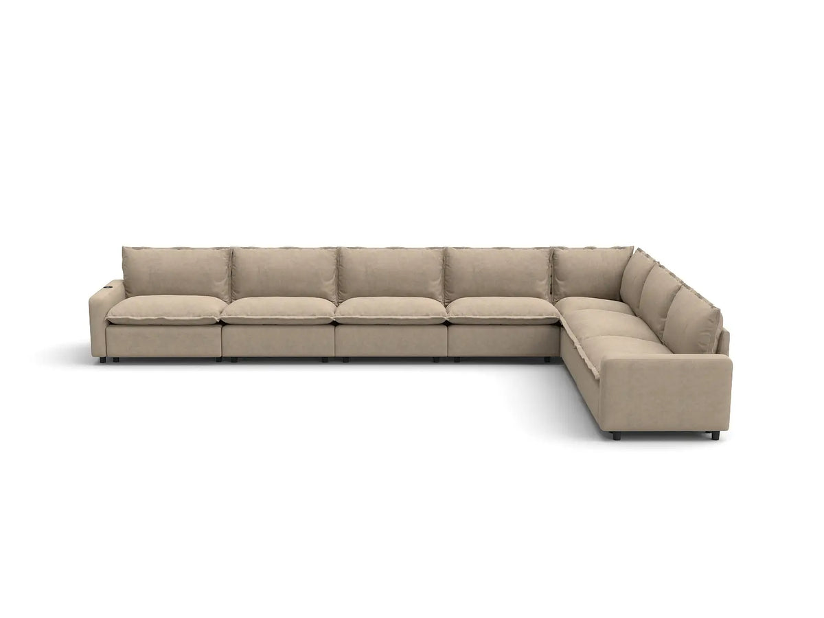 Modular Cero Reclining Sectionals | 7-Piece Khaki Linen Grand Estate V-Shaped Sectionals 7-Seater