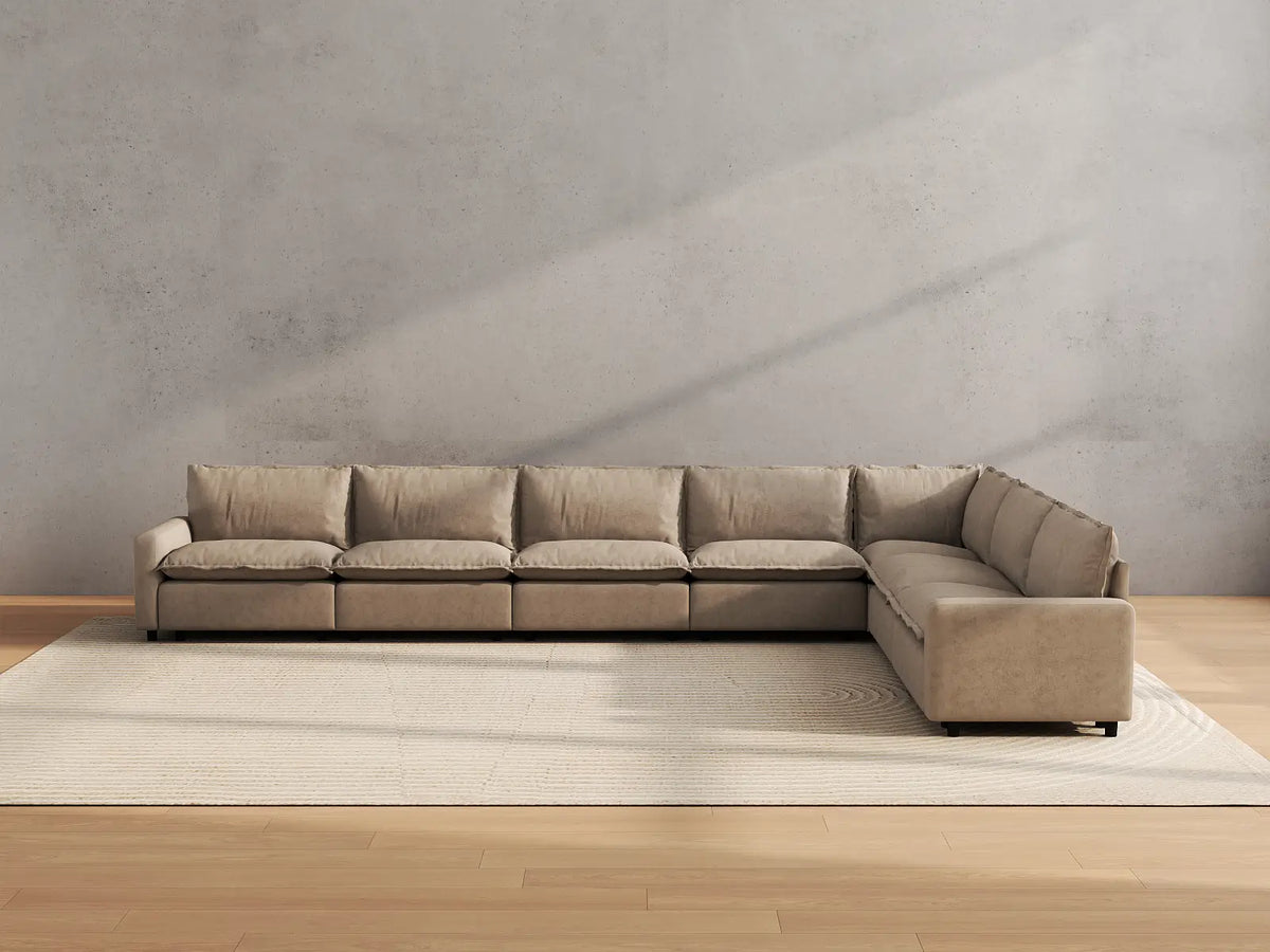 Modular Cero Modular Sectionals | 7-Piece Khaki Linen Grand Estate V-Shaped Sectionals 7-Seater