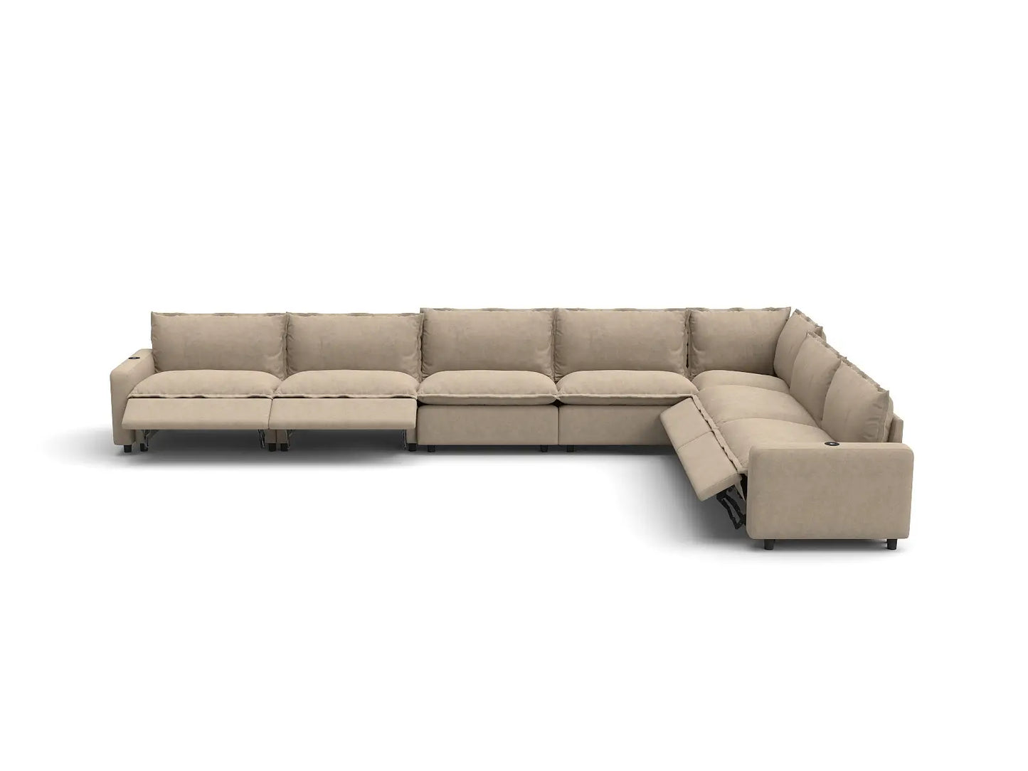 Modular Cero Reclining Sectionals | 7-Piece Khaki Linen Grand Estate V-Shaped Sectionals 7-Seater