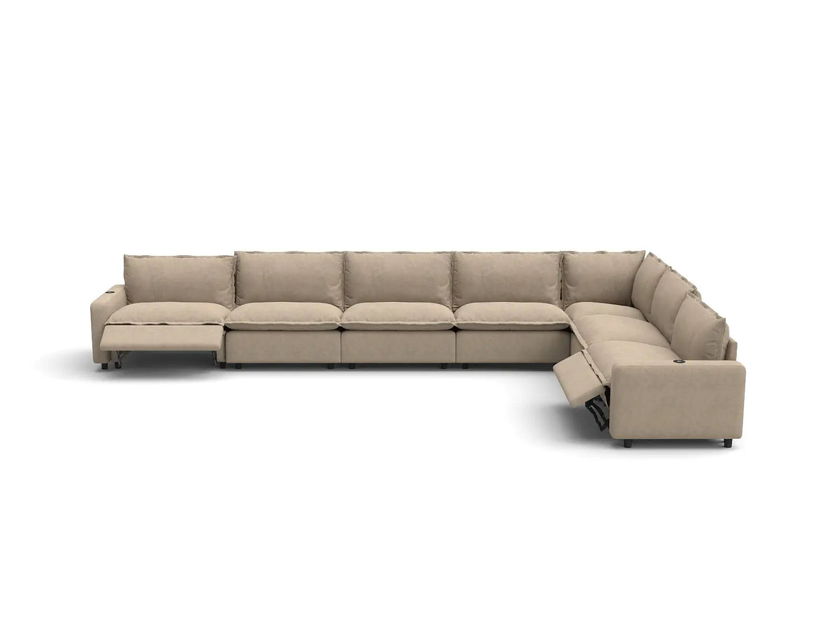 Modular Cero Reclining Sectionals | 7-Piece Khaki Linen Grand Estate V-Shaped Sectionals 7-Seater