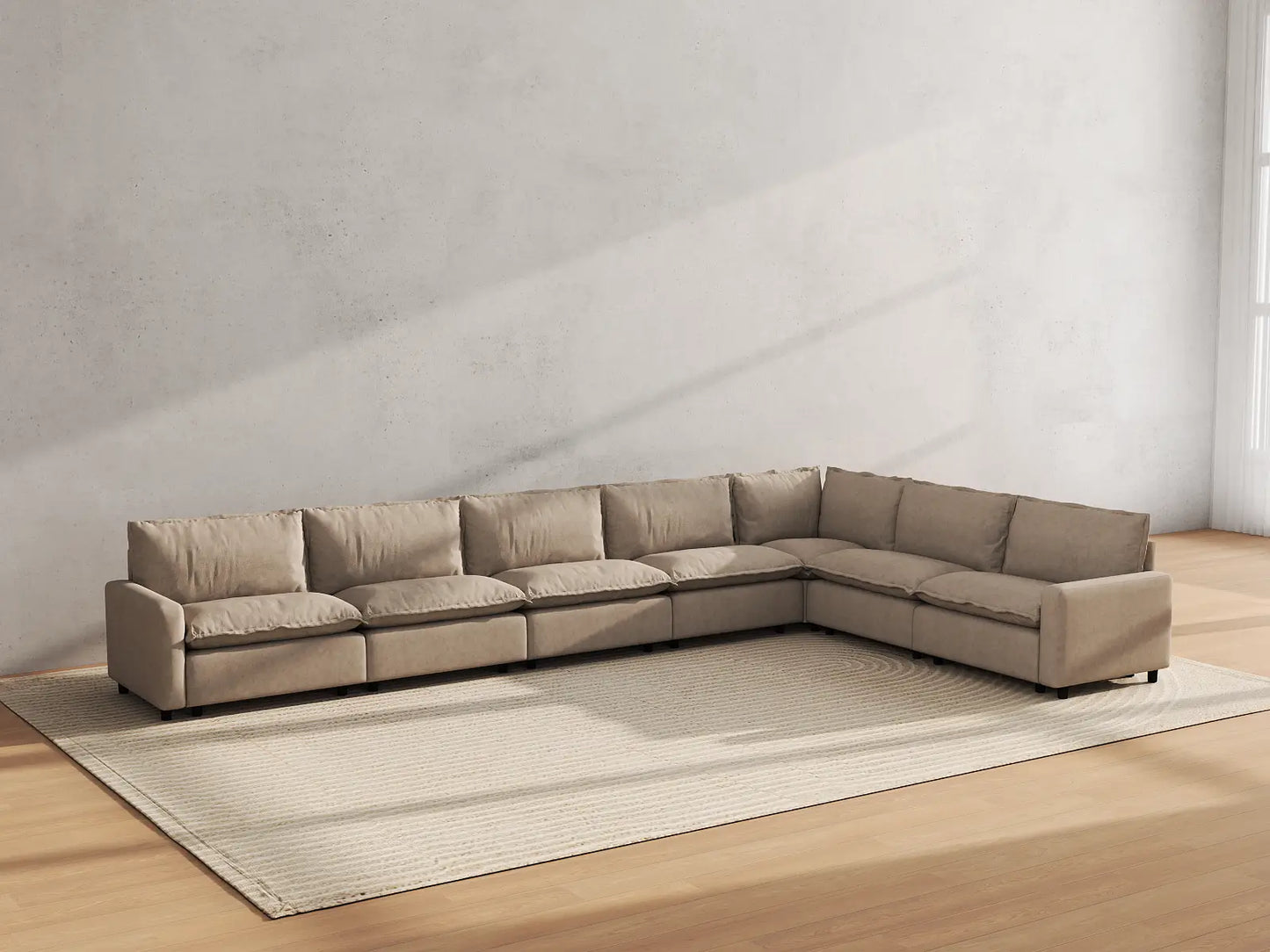Modular Cero Modular Sectionals | 7-Piece Khaki Linen Grand Estate V-Shaped Sectionals 7-Seater