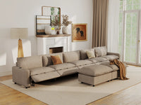 Modular Cero Reclining Sectionals | 7-Piece Khaki Linen Large Space Sofa Sets 5-Seater with 2-Ottomans
