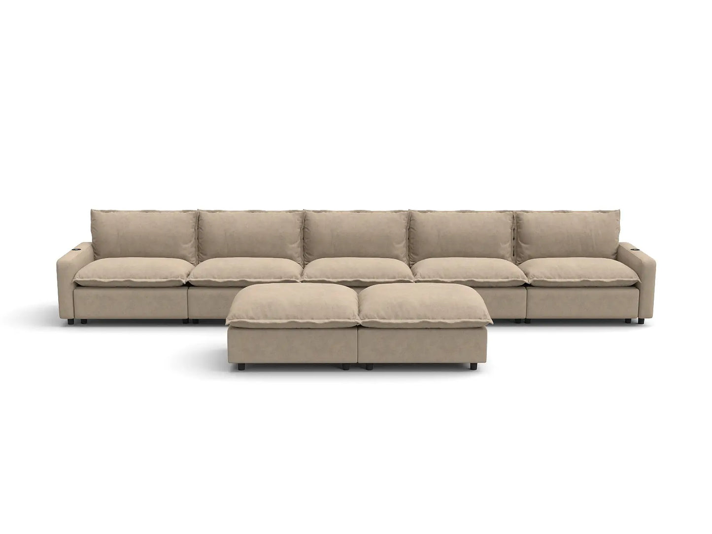 Modular Cero Reclining Sectionals | 7-Piece Khaki Linen Large Space Sofa Sets 5-Seater with 2-Ottomans