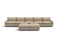 Modular Cero Reclining Sectionals | 7-Piece Khaki Linen Large Space Sofa Sets 5-Seater with 2-Ottomans