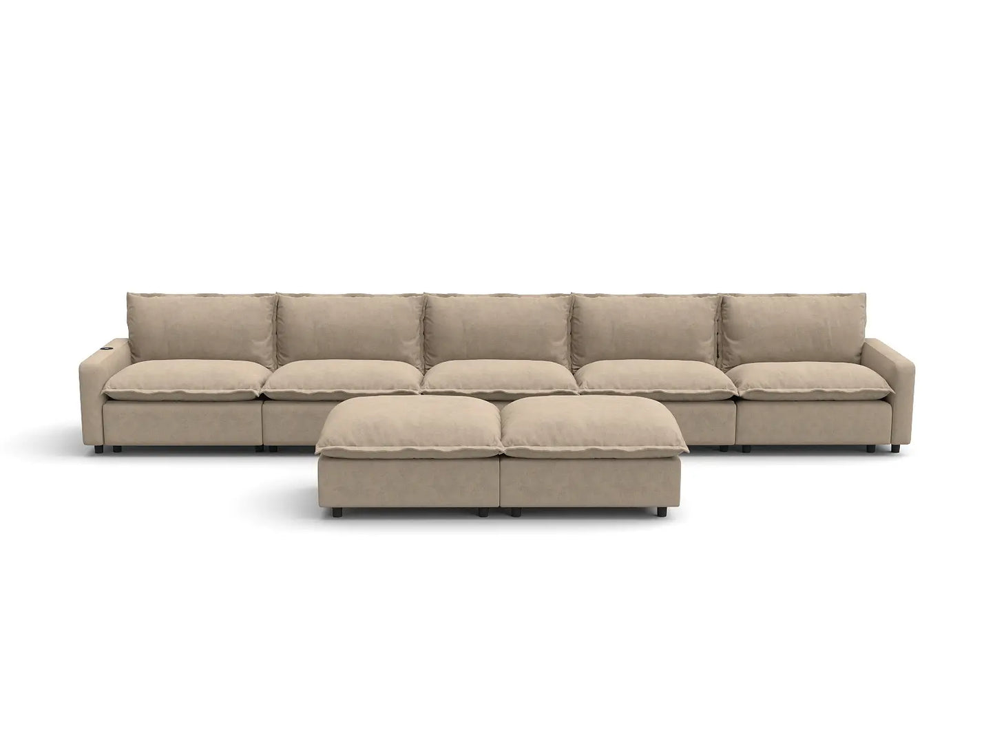 Modular Cero Reclining Sectionals | 7-Piece Khaki Linen Large Space Sofa Sets 5-Seater with 2-Ottomans