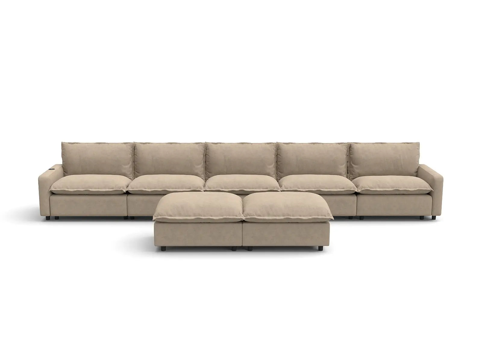 Modular Cero Reclining Sofa Set | 7-Piece Khaki Linen Large Space Sofa Sets 5-Seater with 2-Ottomans