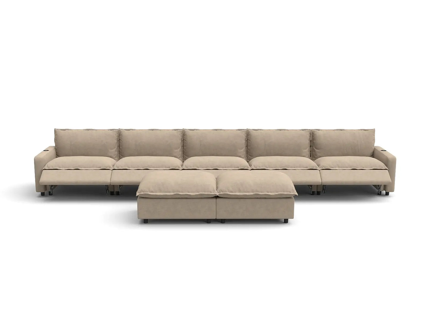 Modular Cero Reclining Sectionals | 7-Piece Khaki Linen Large Space Sofa Sets 5-Seater with 2-Ottomans