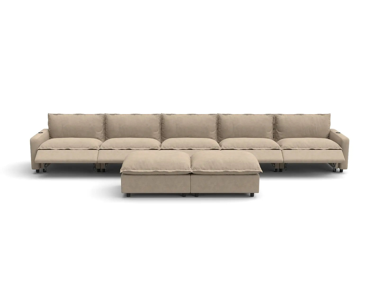 Modular Cero Sofa Set Recliner | 7-Piece Khaki Linen Large Space Sofa Sets 5-Seater with 2-Ottomans