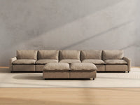 Modular Cero Reclining Sectionals | 7-Piece Khaki Linen Large Space Sofa Sets 5-Seater with 2-Ottomans