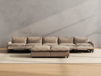 Modular Cero Reclining Sectionals | 7-Piece Khaki Linen Large Space Sofa Sets 5-Seater with 2-Ottomans