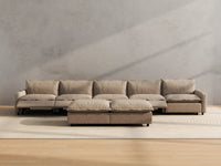 Modular Cero Reclining Sectionals | 7-Piece Khaki Linen Large Space Sofa Sets 5-Seater with 2-Ottomans