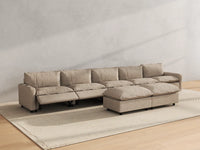 Modular Cero Reclining Sectionals | 7-Piece Khaki Linen Large Space Sofa Sets 5-Seater with 2-Ottomans