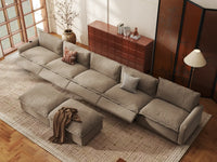 Modular Cero Reclining Sectionals | 7-Piece Khaki Linen Large Space Sofa Sets 5-Seater with 2-Ottomans
