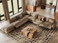 Modular Cero Reclining Sectionals | 7-Piece Khaki Linen Large Space V-Shaped Sectionals 6-Seater with 1-Ottoman
