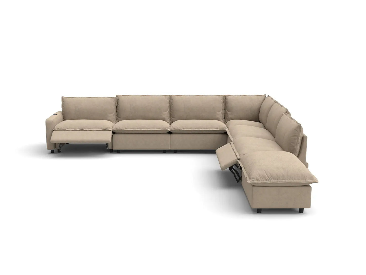 Modular Cero Reclining Sectionals | 7-Piece Khaki Linen Large Space V-Shaped Sectionals 6-Seater with 1-Ottoman
