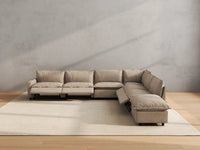 Modular Cero Reclining Sectionals | 7-Piece Khaki Linen Large Space V-Shaped Sectionals 6-Seater with 1-Ottoman