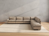 Modular Cero Reclining Sectionals | 7-Piece Khaki Linen Large Space V-Shaped Sectionals 6-Seater with 1-Ottoman