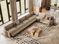 Modular Cero Sectional Couch and Recliner | 7-Piece Khaki Linen Large Space V-Shaped Sectionals 7-Seater
