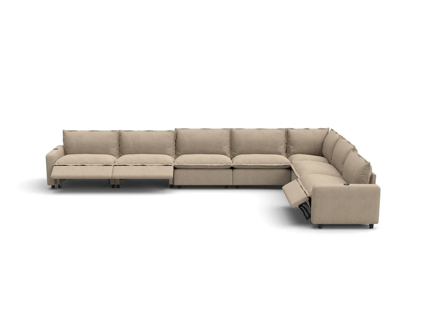 Modular Cero Reclining Sectionals | 7-Piece Khaki Linen Large Space V-Shaped Sectionals 7-Seater