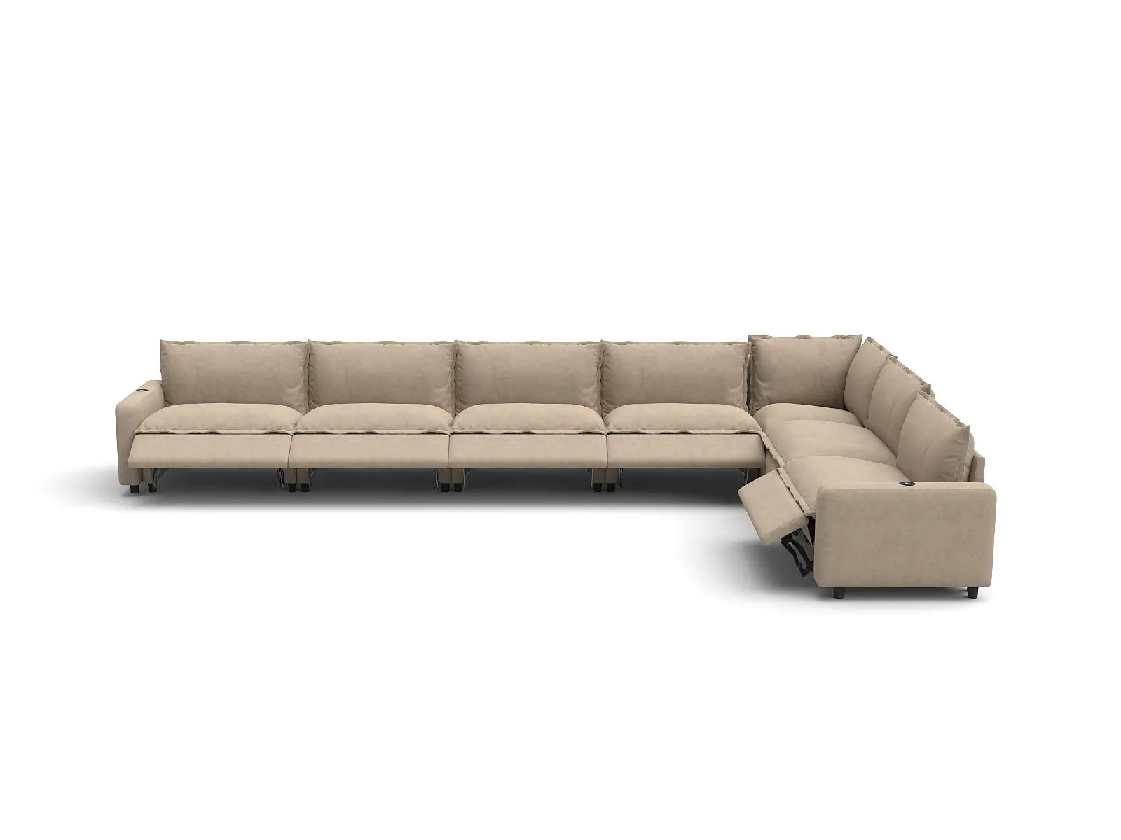 Modular Cero Sectional Couch and Recliner | 7-Piece Khaki Linen Large Space V-Shaped Sectionals 7-Seater