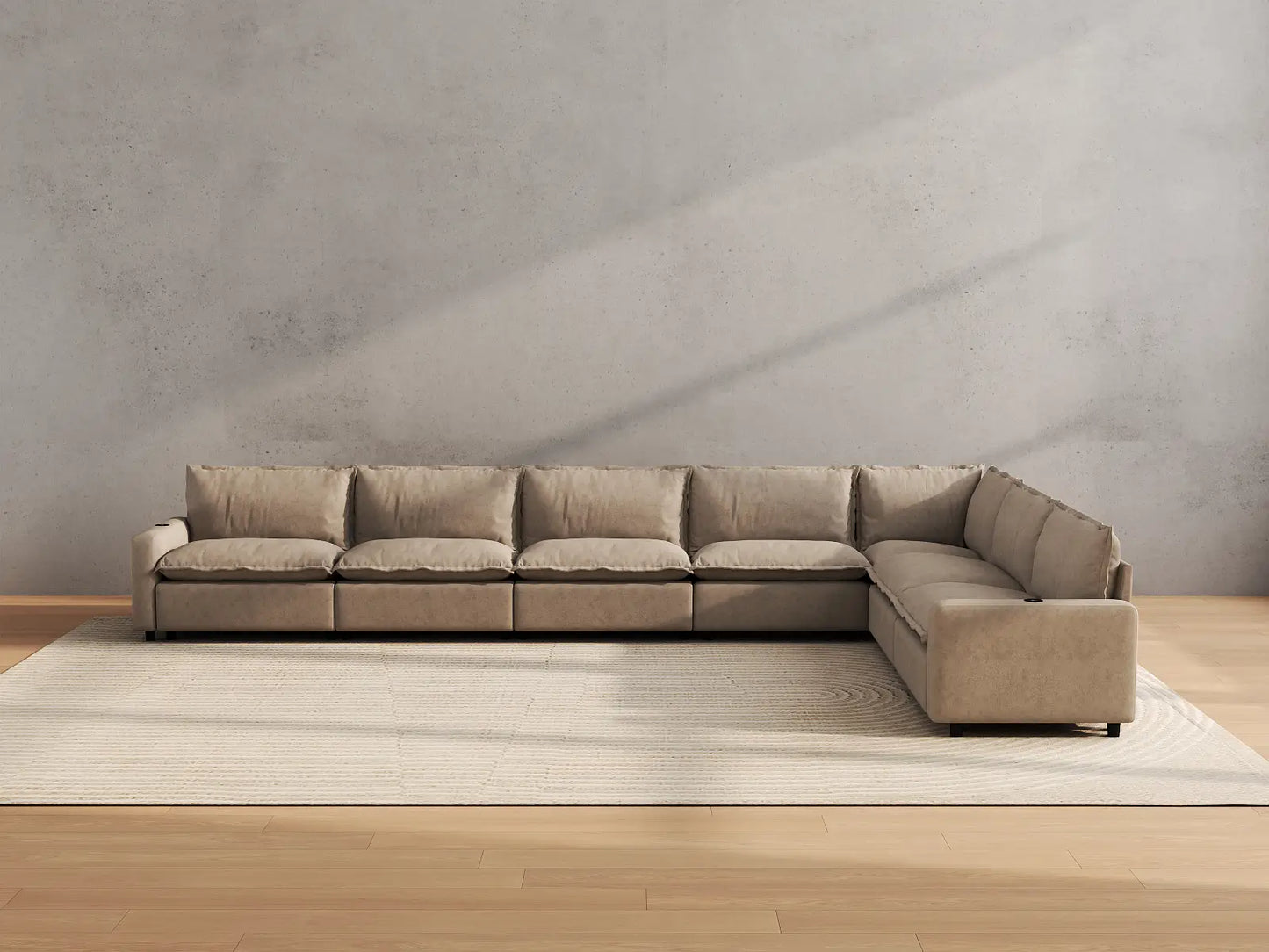 Modular Cero Reclining Sectionals | 7-Piece Khaki Linen Large Space V-Shaped Sectionals 7-Seater