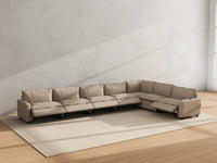 Modular Cero Sectional Couch and Recliner | 7-Piece Khaki Linen Large Space V-Shaped Sectionals 7-Seater