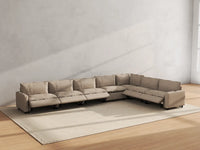 Modular Cero Sectional Couch and Recliner | 7-Piece Khaki Linen Large Space V-Shaped Sectionals 7-Seater