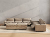 Modular Cero Reclining Sectionals | 7-Piece Khaki Linen Open Plan Sofa Sets 5-Seater with 2-Ottomans