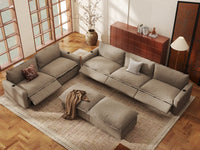 Modular Cero Reclining Sectionals | 7-Piece Khaki Linen Open Plan Sofa Sets 5-Seater with 2-Ottomans