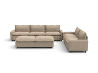 Modular Cero Reclining Sectionals | 7-Piece Khaki Linen Open Plan Sofa Sets 5-Seater with 2-Ottomans