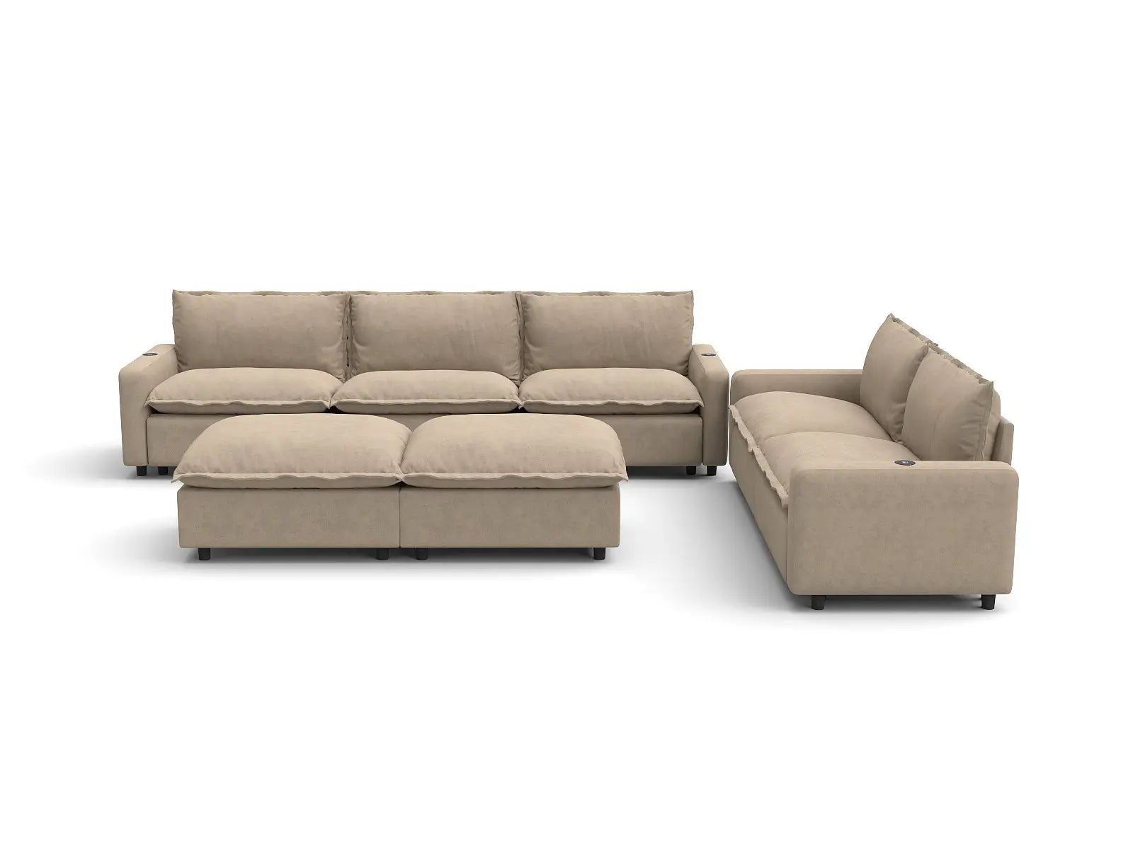 Modular Cero Power Recliner Sofa Set | 7-Piece Khaki Linen Open Plan Sofa Sets 5-Seater with 2-Ottomans