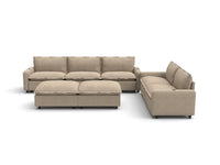 Modular Cero Reclining Sectionals | 7-Piece Khaki Linen Open Plan Sofa Sets 5-Seater with 2-Ottomans
