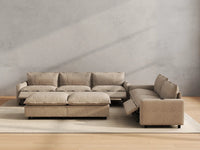 Modular Cero Reclining Sectionals | 7-Piece Khaki Linen Open Plan Sofa Sets 5-Seater with 2-Ottomans