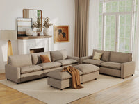 Modular Cero Modular Sectionals | 7-Piece Khaki Linen Open Plan Sofa Sets 5-Seater with 2-Ottomans