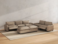 Modular Cero Reclining Sectionals | 7-Piece Khaki Linen Open Plan Sofa Sets 5-Seater with 2-Ottomans