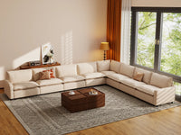 Modular Cero Modular Sectionals | 8-Piece Beige Linen Grand Estate V-Shaped Sectionals 8-Seater